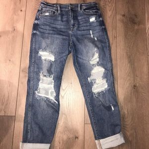 Dark Blue High Rise Boyfriend Jeans